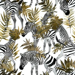 Lush Zebra and Jungle Plant Surface Pattern