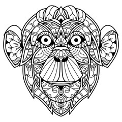 Hand drawn of monkey head in zentangle style © suparlin