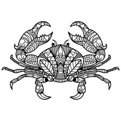 Hand drawn of crab in zentangle style