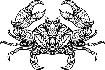Hand drawn of crab in zentangle style