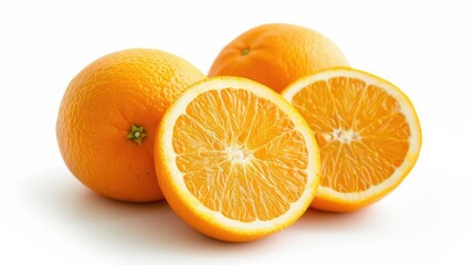 Isolated image of fresh and juicy oranges on a white background. Bright and nutritious.