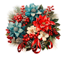 Vintage Christmas flower bouquet watercolor isolated on the transparent background