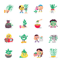 WebPack of Flat Style Herb Planting Stickers 

