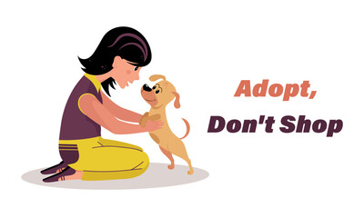 Girl and dog. Adopt a homeless animal from a shelter.