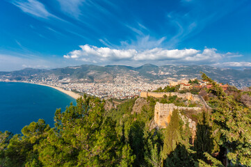Fototapeta premium The Cleopatra Beach view from Alaya Castle in Turkey