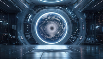 A space station with a large hole in the middle of it