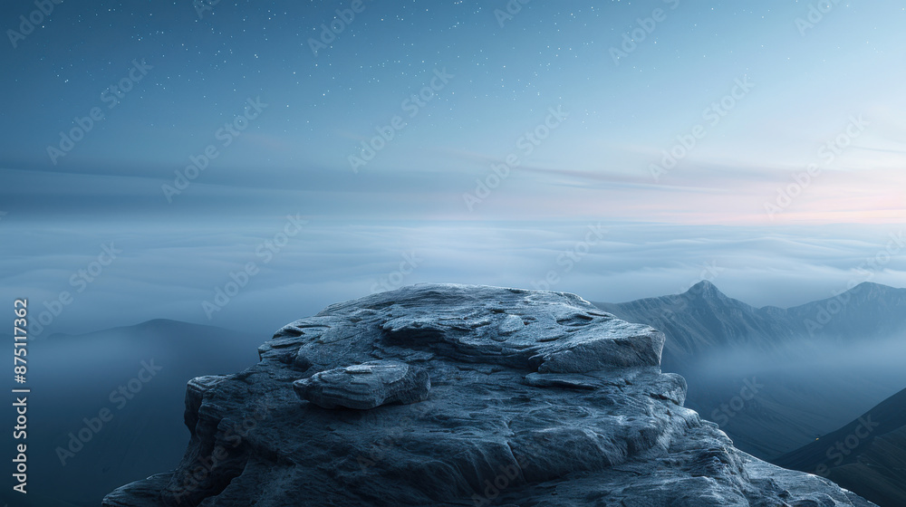 Wall mural a mountain top with a cloudy sky and stars in the background