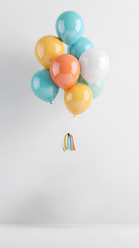 3d rendering of colorful bunch of balloons against a plain background perfect for celebrations, parties, and festive occasions. Bright and cheerful decor.