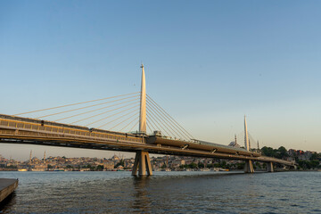 Naklejka premium View the fantastic night view of Istanbul from the dockside park