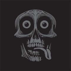 Funny Art Skull with a Tongue Design dangerous skull Dark Grey on Black Background best for Frame Painting Wallpaper t shirt and could be used any item