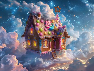 Lebkuchenhaus in den Wolken