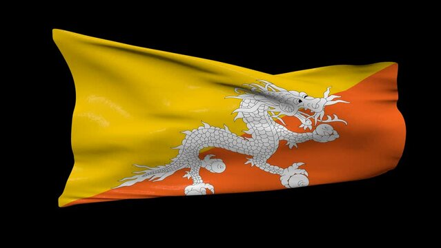 bhutan flag waving in the wind transparent background 4K resolution