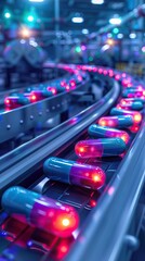 Pharmaceutical Medicine Tablet Pill Production Line. 3d Illustration. AI generated illustration