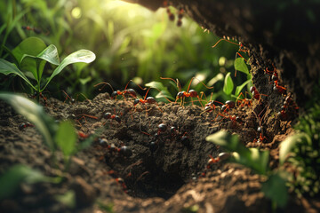 Ant nest on the ground