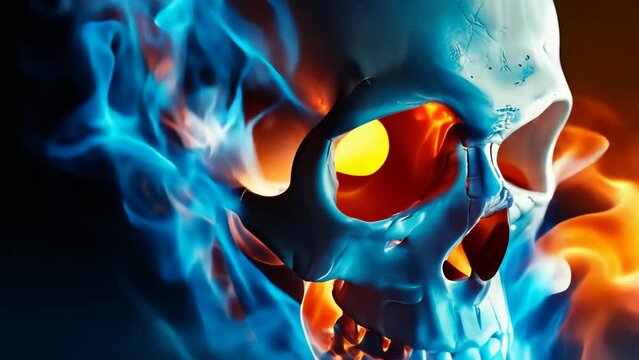 Ethereal glowing skull surrounded by blue mystical smoke
