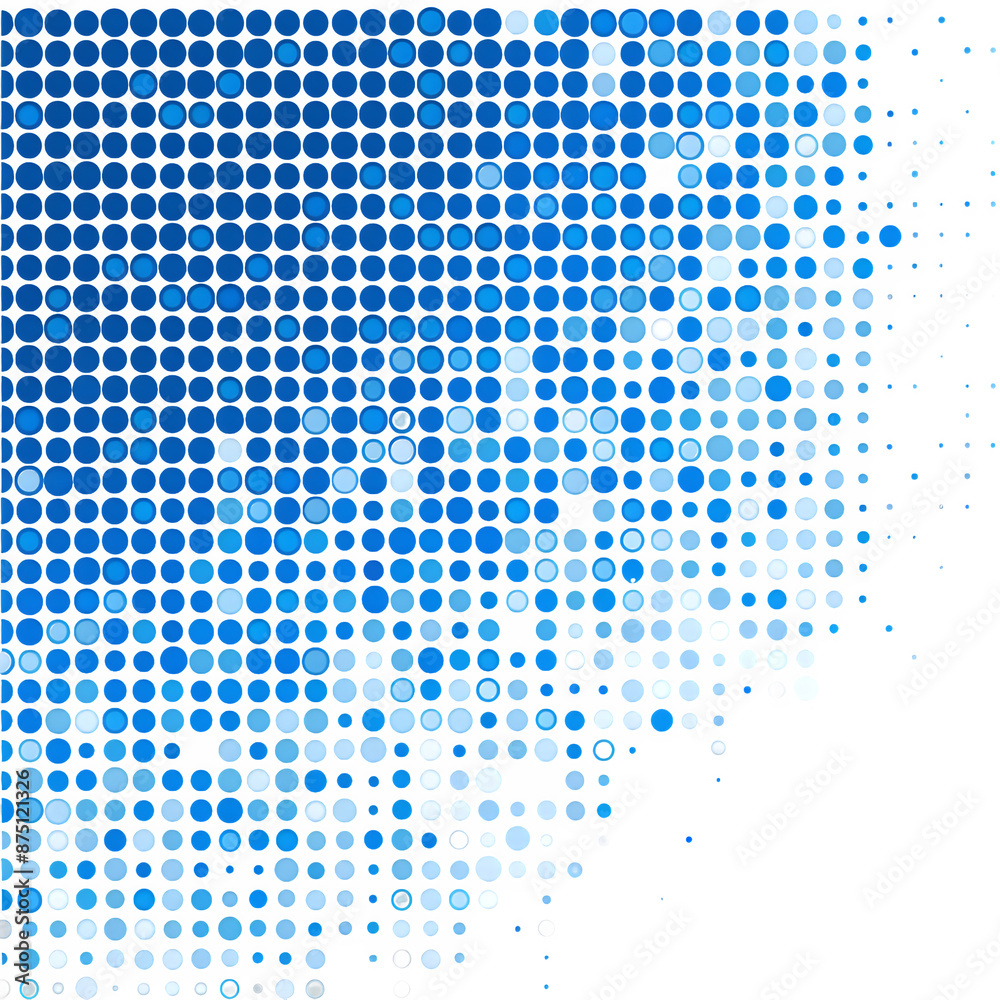 Poster blue halftone dots gradient on transparent background