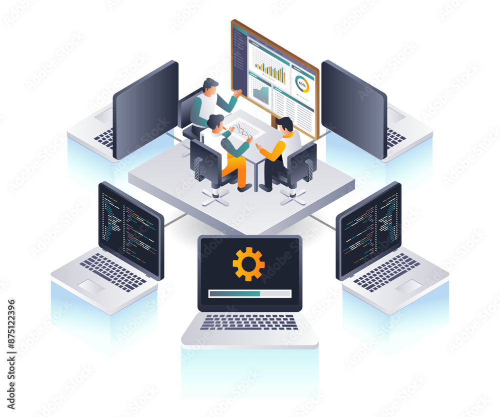 Aufkleber coworkers analyze computer data technology