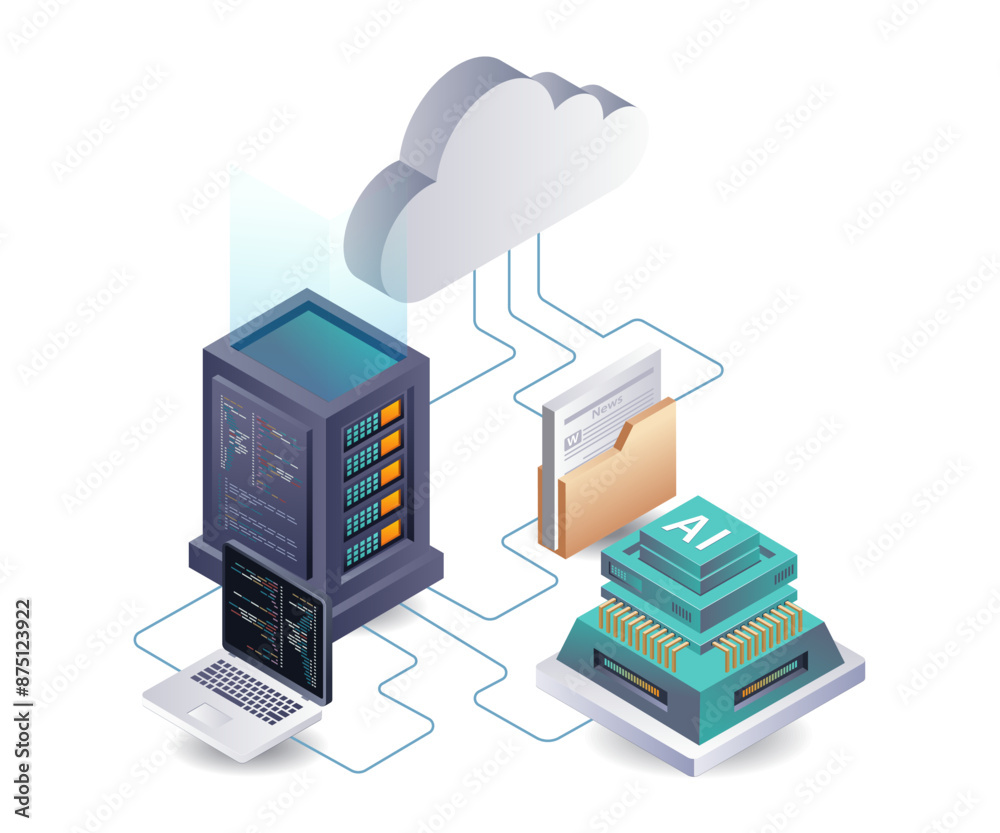 Fototapete Artificial intelligence automatically analyzes cloud server data