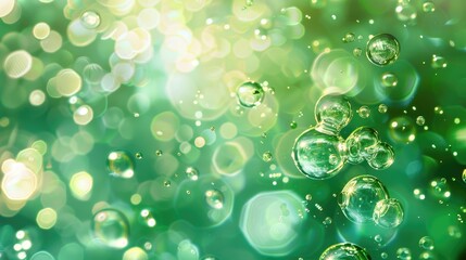 Abstract green background design with bubbles and shapes under a microscope