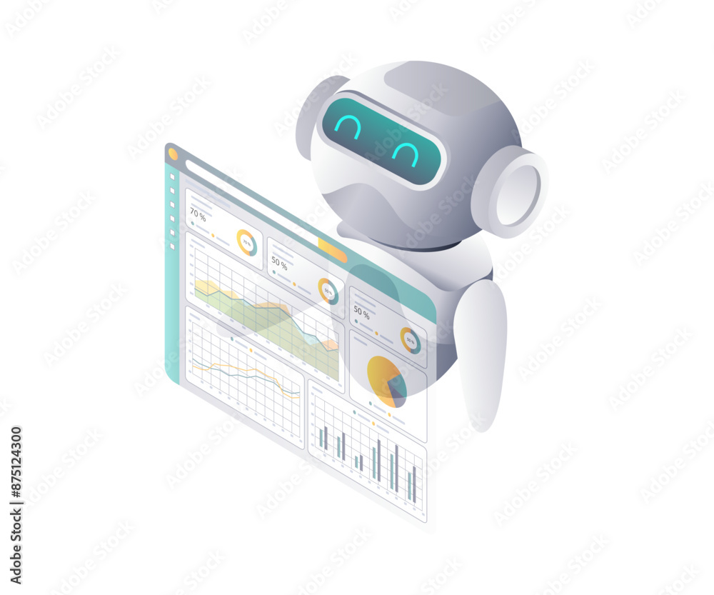 Aufkleber Artificial Intelligence Robots Analyzing Data