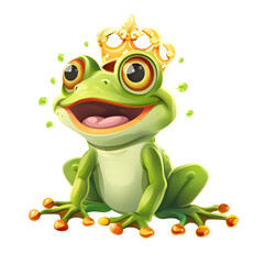 Obraz premium Cheerful cartoon frog with crown