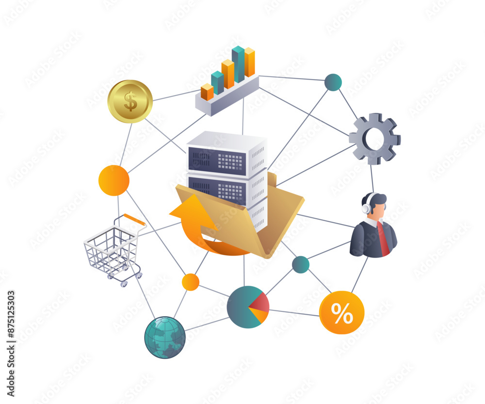 Wall mural Analyzing Business Network Data Transactions for Business Growth