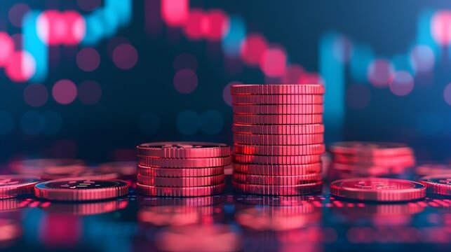 Dynamic and bold design highlighting finance, economy, and global markets; impactful visuals of currency, exchange, and blockchain technology. Illustration, Image, , Minimalism,