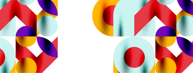 Metal color circles with shadows and other geometric elements composition for wallpaper, banner, background or landing