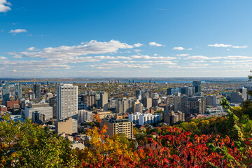 Downtown Montreal city skyline in autumn. Montreal, Quebec, Canada. View from the Kondiaronk...
