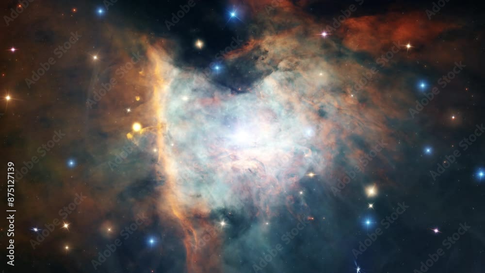 Wall mural space journey through star field and space nabulae into proto-planetary systems in the great orion. 