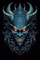 Smoky blue demon. Devil tattoo