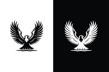 Fototapeta premium Eagle illustration. Eagle symbol. Silhouette flying eagles emblem, winged badge and freedom hawk wings stencil.