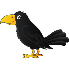 Charming Cartoon Crow Illustration - Fun and Playful Bird Vector Art for Children's Books, Educational Materials, and Creative Projects