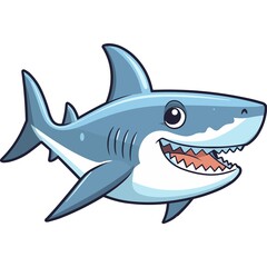 Playful Cartoon Shark Vector Illustration with a Big Smile - Ideal for Children's Books, Marine-Themed Designs, and Educational Materials