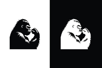 Vector gorilla icon silhouette. Silhouette and icon of gorilla isolated on white black background. © Nezamur