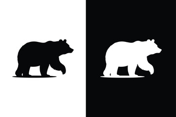 Vector illustration logo bear silhouette. Bear silhouette collection black white background.
