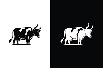 Fototapeta premium Cow icon. Cow black silhouette isolated on white background. Animal Flat Icon Logo Illustration.