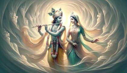 Lord Krishna and Radha Rani dreamy Portrait