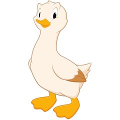 Adorable Cartoon Duck Vector Illustration with Orange Feet and Beak - Perfect for Children's Books, Farm-Themed Designs, and Educational Materials