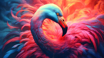 Fototapeta premium Portrait of flamingo, Abstract art colorful painting flamingo