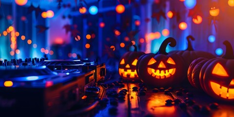 festive halloween party background full of music in the dark