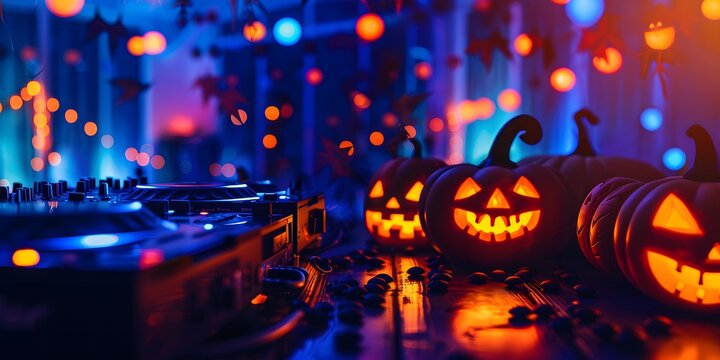 festive halloween party background full of music in the dark