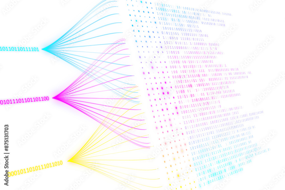 Leinwandbilder colorful abstract digital data streams on white, concept of information technology dynamics. 3d rend