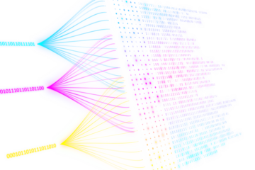 Colorful abstract digital data streams on white, concept of information technology dynamics. 3D Rendering