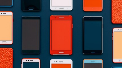 Polished illustration of telecommunication, mobile devices, and smartphones with harmonious textures and clear icons representing tablets and wearables. Illustration, Image, , Minimalism,