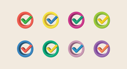 3D colorful Check Mark Stickers