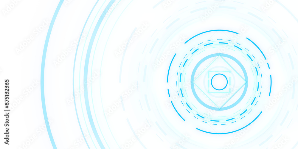 Aufkleber abstract blue and white concentric geometric shapes on a light background, concept of digital techno