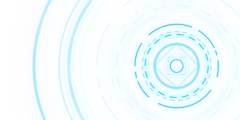 Abstract blue and white concentric geometric shapes on a light background, concept of digital technology. 3D Rendering