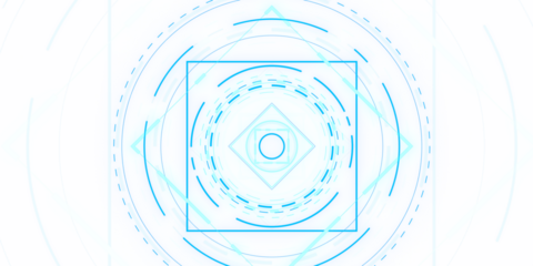 Abstract blue geometric shapes on a white background, depicting a digital or technological concept. 3D Rendering