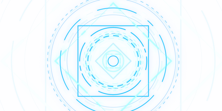 Abstract blue geometric shapes on a white background, depicting a digital or technological concept. 3D Rendering